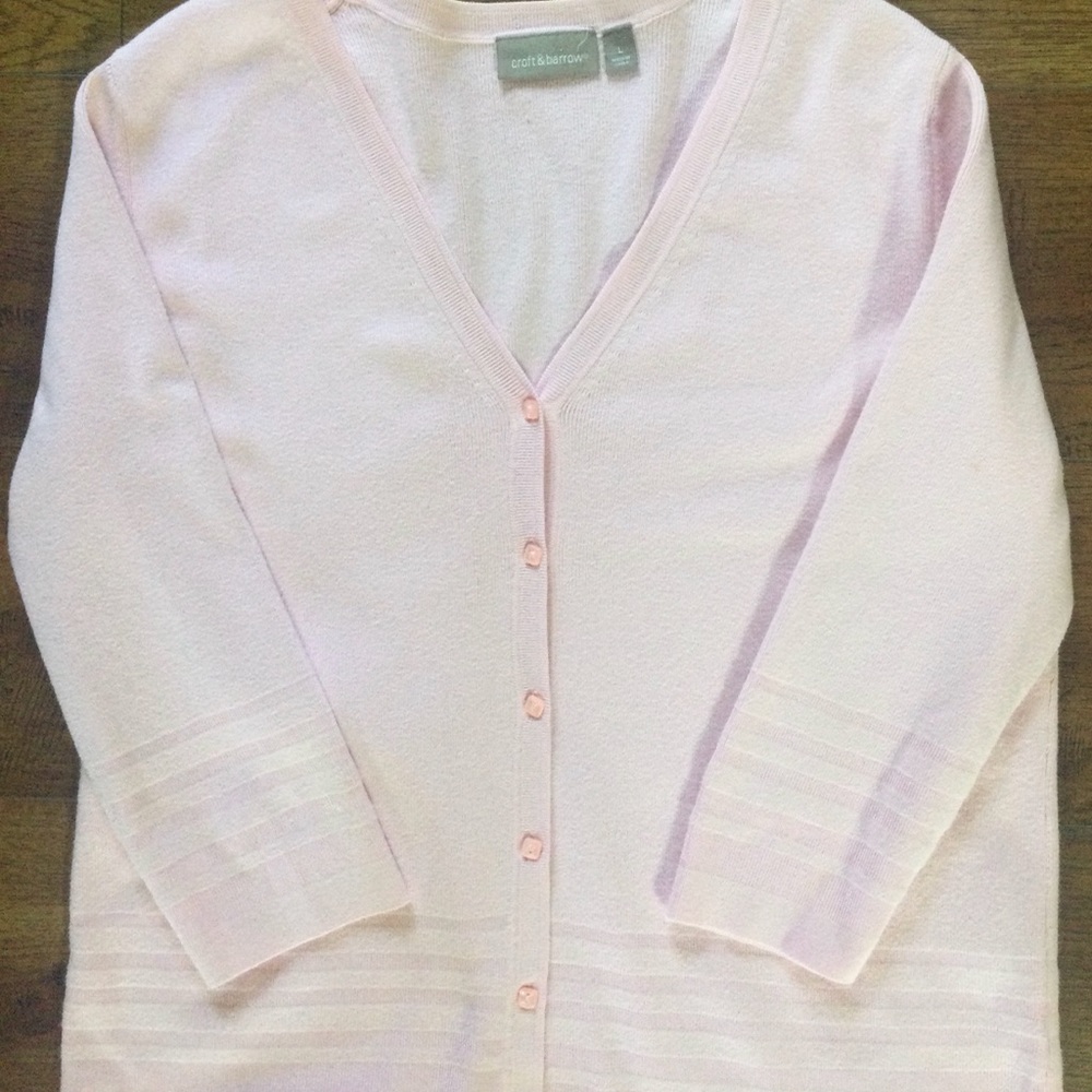 Croft & barrow Three Quarter Length Sleeves Light Pink Cardigan Sweater Size L,